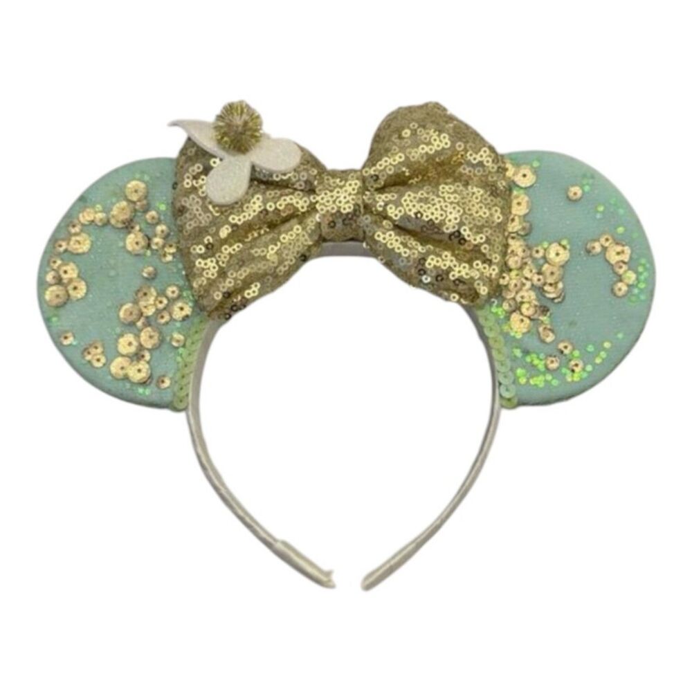 Custom Disney Ears | Tinkerbell Headband | Adult Teal Gold Sparkle | Hand Made